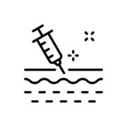 Skin Injection Line Icon. Syringe and Structure of Skin Linear Pictogram. Medical, Dermatology Treatment Vaccine, Filler, Hyaluronic Acid Outline Icon. Editable Stroke. Isolated Vector Illustration.